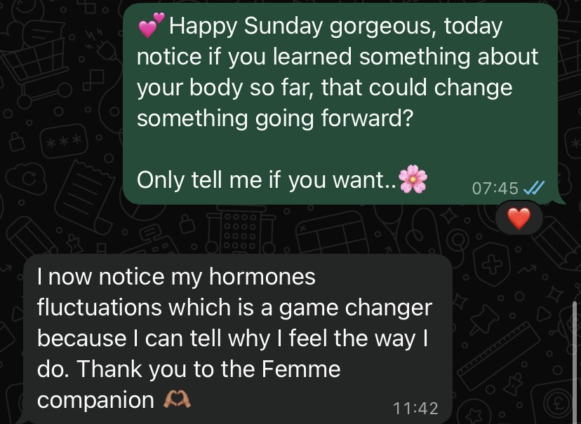 Real FEMME WhatsApp conversation